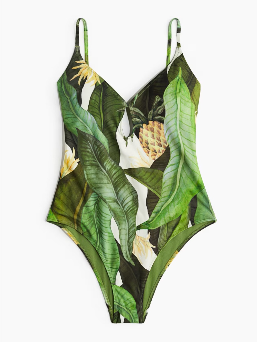 H&M Green Tropical Leaf One-Piece Padded Cup Swimsuit and Sarong Set